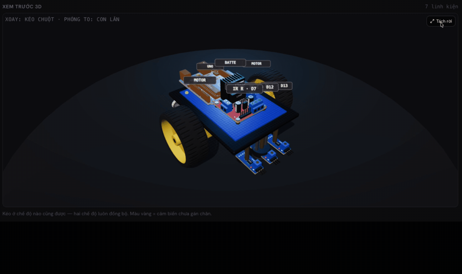 Xem trước robot 3D: xoay, phóng to, đọc tên từng linh kiện